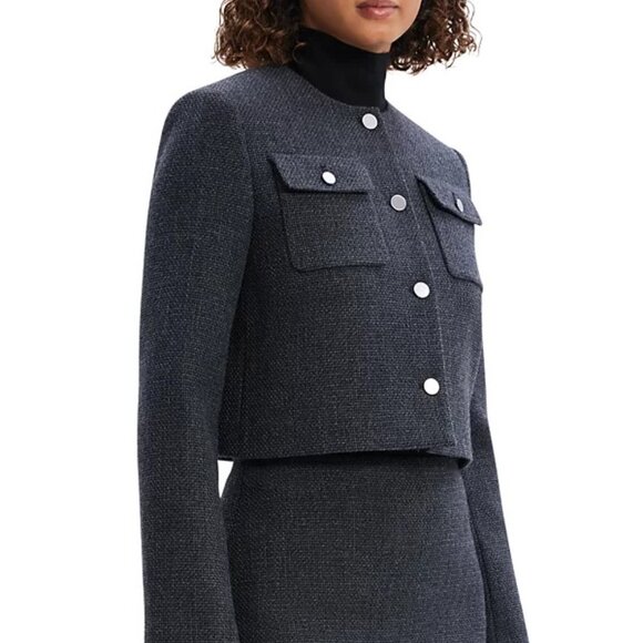 Theory Charcoal Mélange Plush Tweed Pocket Jacket | Size 12 | NWT - Picture 4 of 8